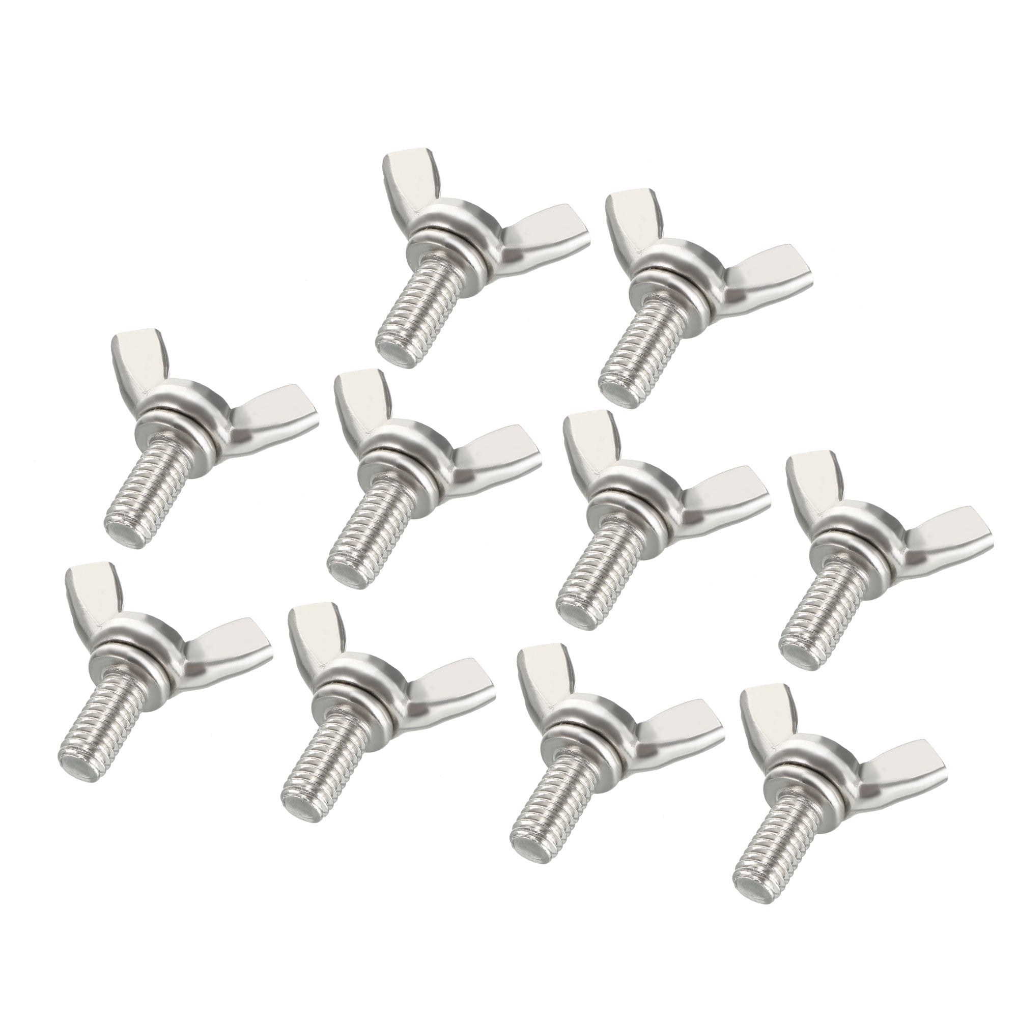 M6x12mm Wing Butterfly Screw 1mm Pitch Carbon Steel Silver Tone 10pcs