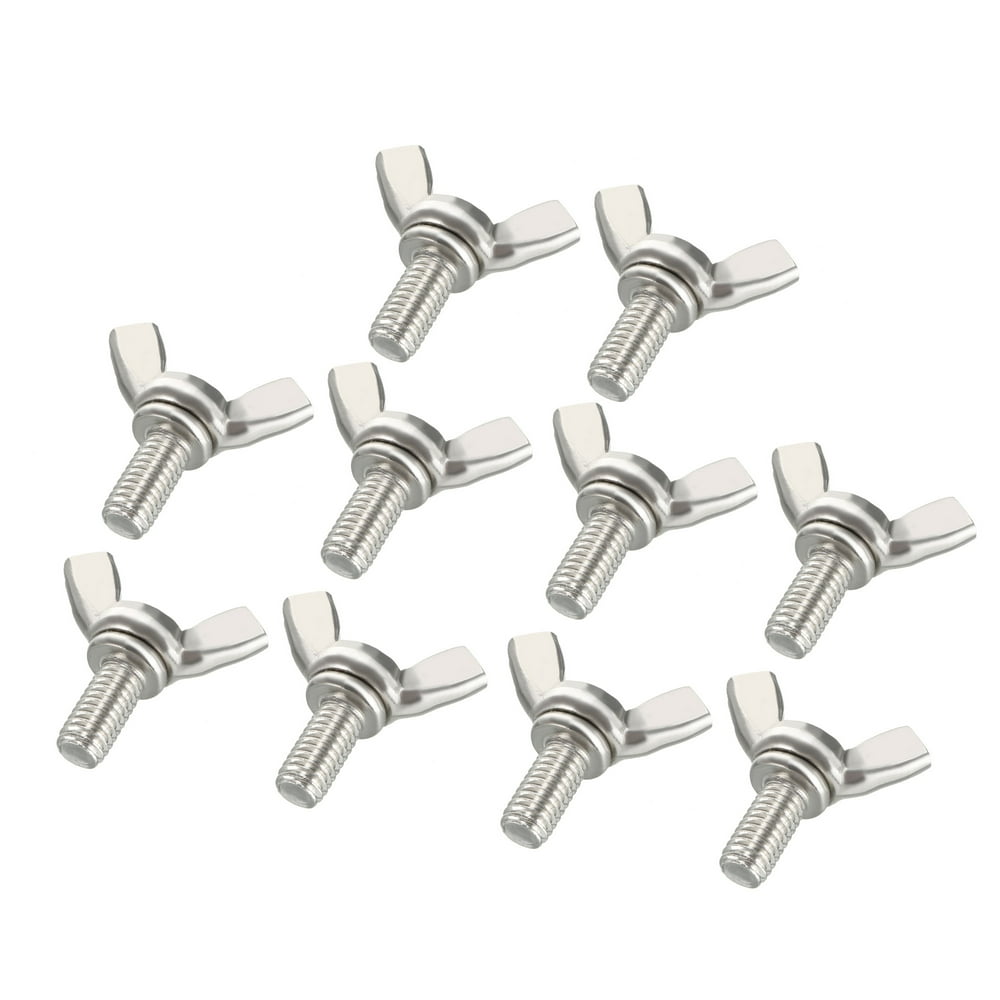 M6x12mm Wing Butterfly Screw 1mm Pitch Carbon Steel Silver Tone 10pcs