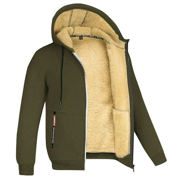 zanvin Men's Thick Jacket Sherpa Lined Fleece Hoodie Long Sleeve Winter Warm Coat,Clearance Sale,Army Green,XL