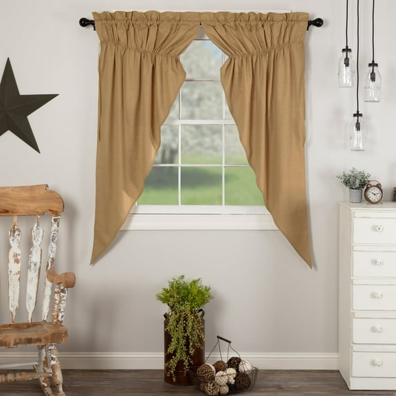 VHC Brands Simple Life Flax Khaki Country Farmhouse Window Curtain Prairie Short Panel Set of 2 63x36x18