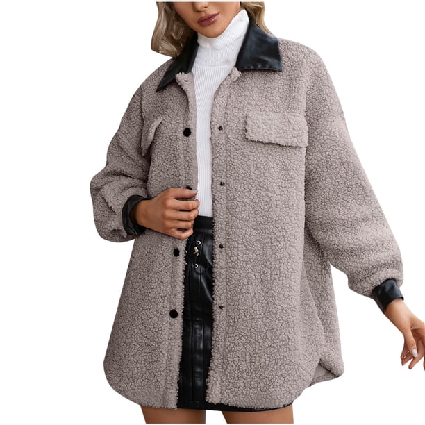 Abrigo de invierno de moda para mujer, abrigo cálido de manga larga con cremallera, cárdigan de solapa, gabardina de felpa, chaqueta Pompotops qwe16342