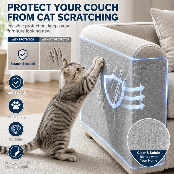 Cat Couch Protector from Scratching, Self Adhesive Furniture Protector for Cats, Anti Scratch Sofa Guard Pad, Light Grey 78.7 x 15.8 Inch