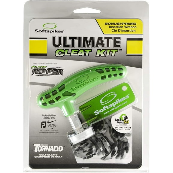 Softspikes Silver Tornado Ultimate Golf Cleat Kit – 18 Count Spikes with Cleat Ripper & 2-Prong Insertion Wrench for Superior Traction and Comfort