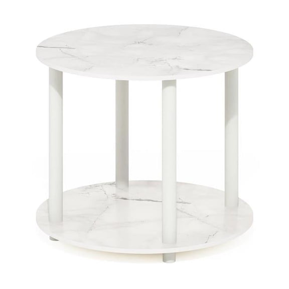 Turn-N-Tube Simple Design 2-Tier Round Wooden Coffee Table, Marble White