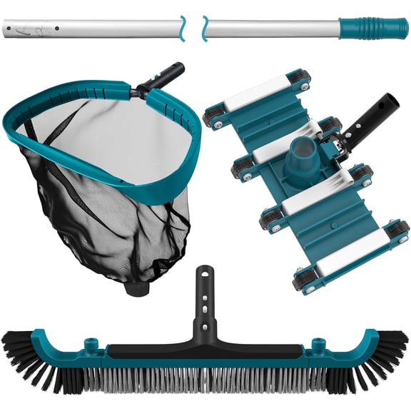 Deluxe Swimming Pool Cleaning Kit Including Pool Net and Vacuum Head, Pool Brush with 13Ft Pole for Above Ground & Inground Swimming Pools