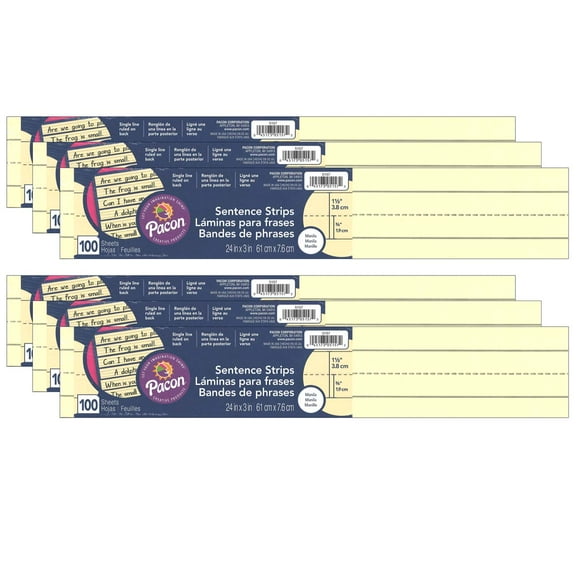 Pacon Sentence Strips, Manila, 3" x 24", 100 Strips Per Pack, 6 Packs