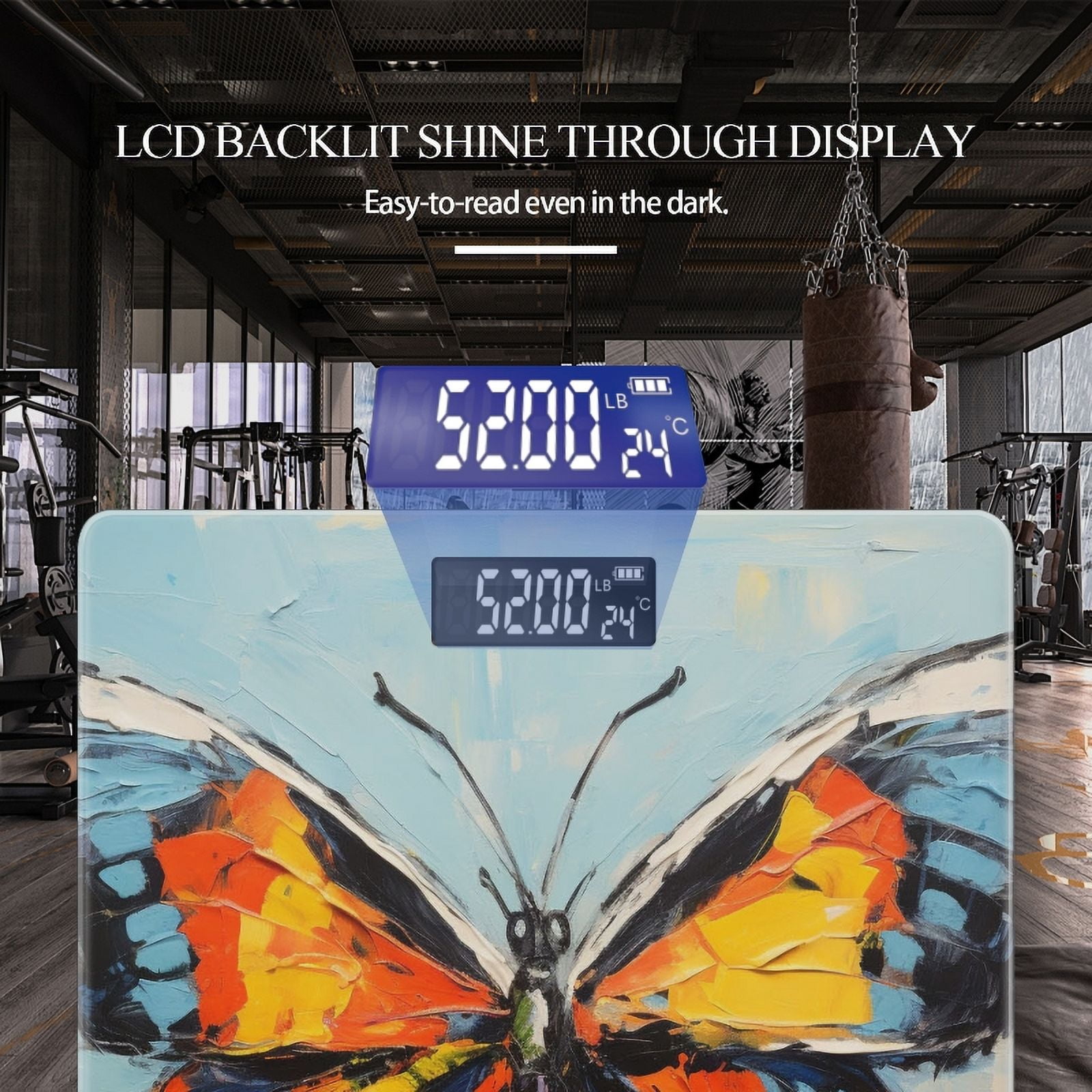 Bathroom Scale, Highly Accurate Digital Body Scale,Precisely Measures Weight up to 400 lbs-Colorful Butterfly On Blue Background