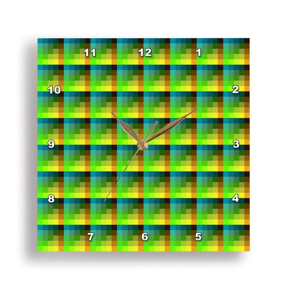 3drose, Pixel Tile Pattern Blue and Green Glitch, 15x15 Wall Clock