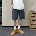thumbnail image 3 of Pantalones cortos de mezclilla para hombre, de gran tamaño, con bolsillos, holgados, cortos, vaqueros para hombre, de gran tamaño, anchos, de lujo, nuevos, originales, XL, Emo, 3 of 5