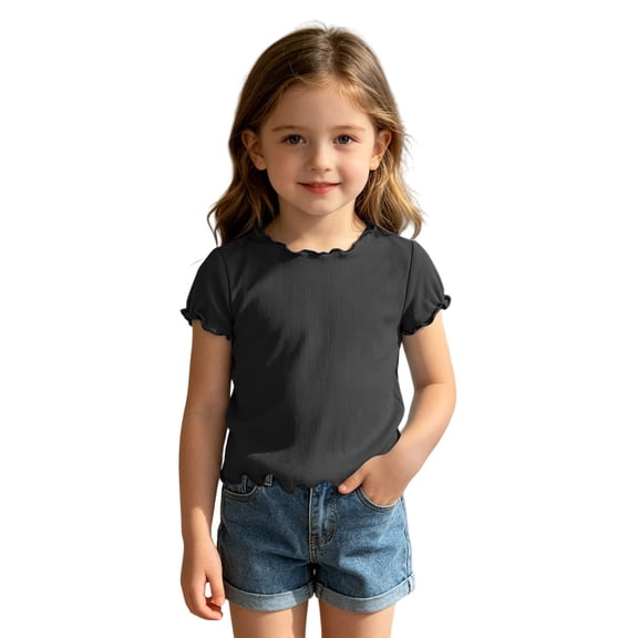 Tfken Soft Tops For Girls Comfy Daily Wear Holiday Summer Short Sleeve Tshirts Tees Comfortable Lightweight T-Shirts Toddler Classic Clothes Size 3-4 Years