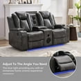 thumbnail image 3 of Power Loveseat Recliner Chair Sofa with Speaker for Living Room 2-Seat Gray Faux Leather Electric Home Theater Seating Doubler Reclining Sofa with Hidden Arm Storage,LED Lights,USB Port,Cup Holders, 3 of 6