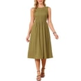 thumbnail image 2 of INSPIRE CHIC Women's Summer Dresses Sleeveless Crewneck Tie Waist Pleated Flowy Midi Tank Beach Dress S Olive Green, 2 of 5