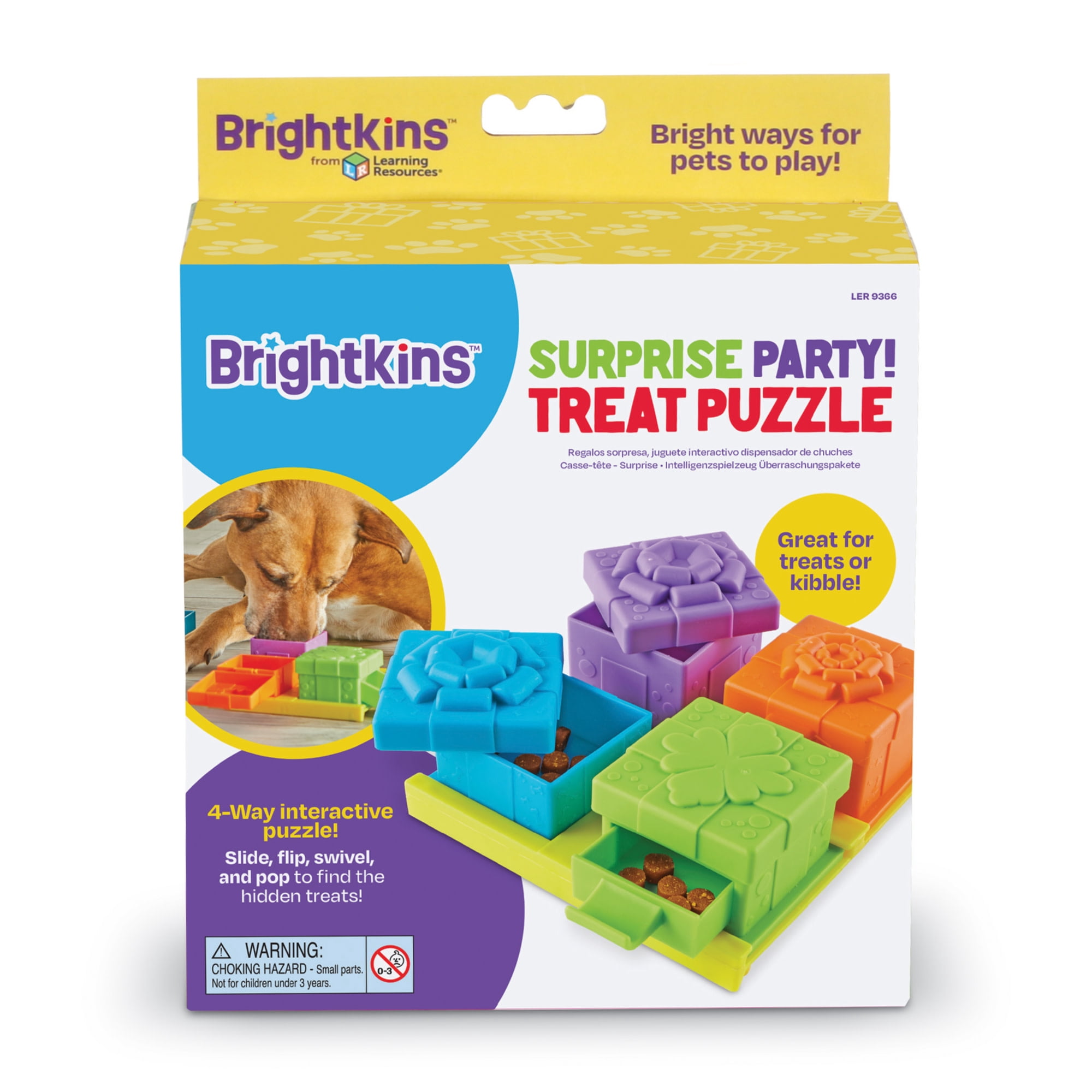 Brightkins Surprise Party Treat Puzzle Dog Toy, Interactive Jigsaw with Dispenser for Enrichment Training