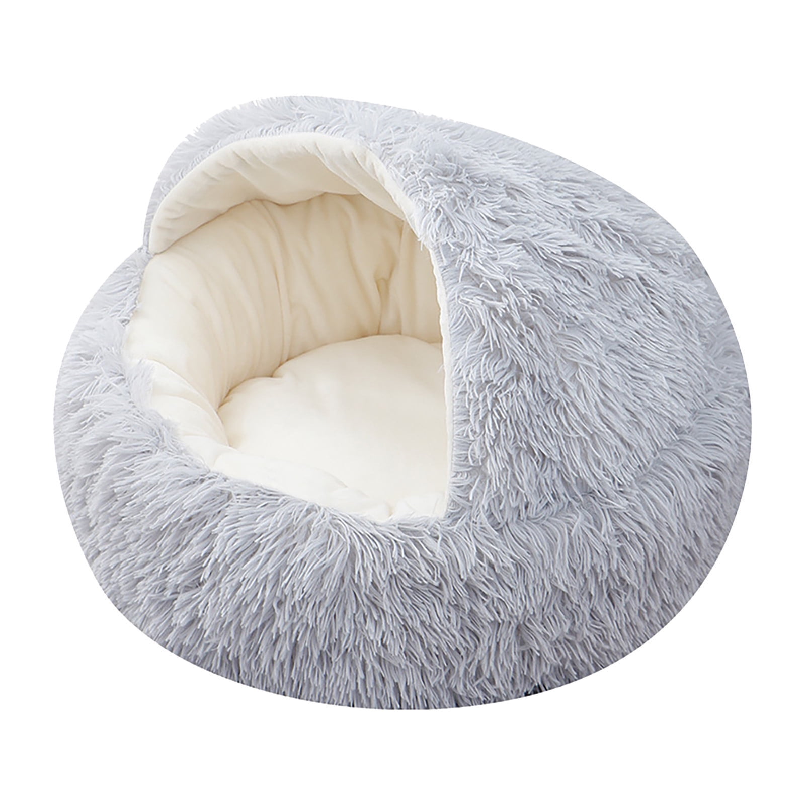 XEOVHV Calming Dog Beds & Cat Cave Bed with Hooded Cover,Removable Washable Round Beds for Small Medium Pets,Anti-Slip Faux Fur Fluffy Coved Bed for Improved Sleep,Fits up to 15/25 lbs(Medium,24"x24")