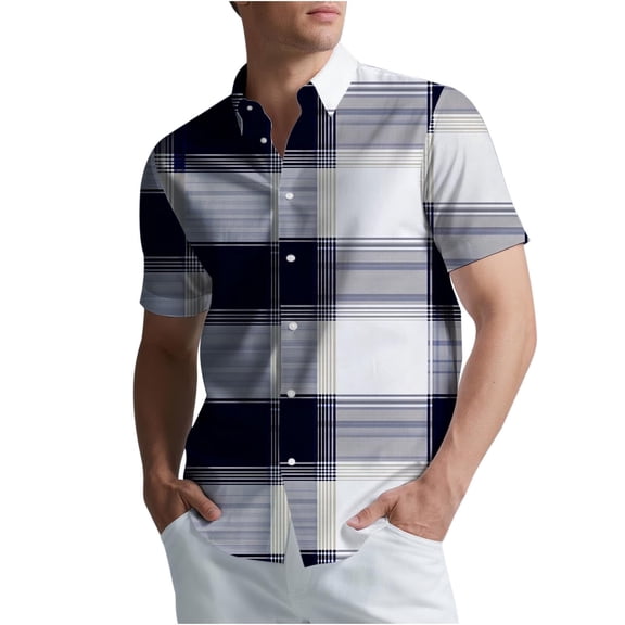 Klisyaur Men's Big and Tall Shirts Plaid Button Down Shirt Casual Short Sleeve Tee for Men Summer Comfort Tops