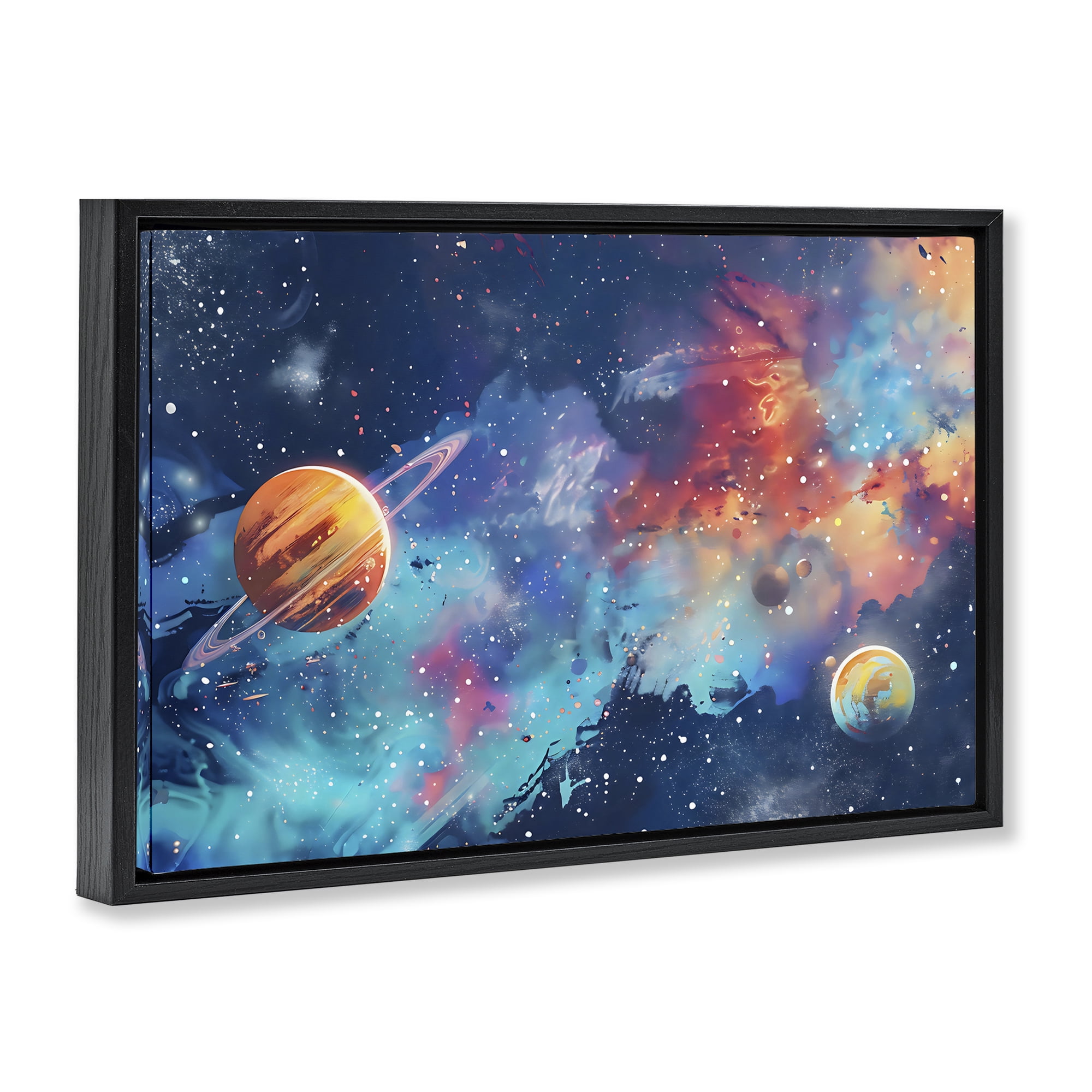 Stupell Industries Nebula Dreams Scattered Planets Black Framed Floater Canvas Wall Art, design by Creative Studio