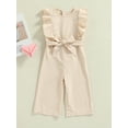 thumbnail image 3 of Kids Jumpsuit, Solid Color Round Neck Sleeveless Flounced Romper with Waist Belt for Summer, 1-6 Years, 3 of 10