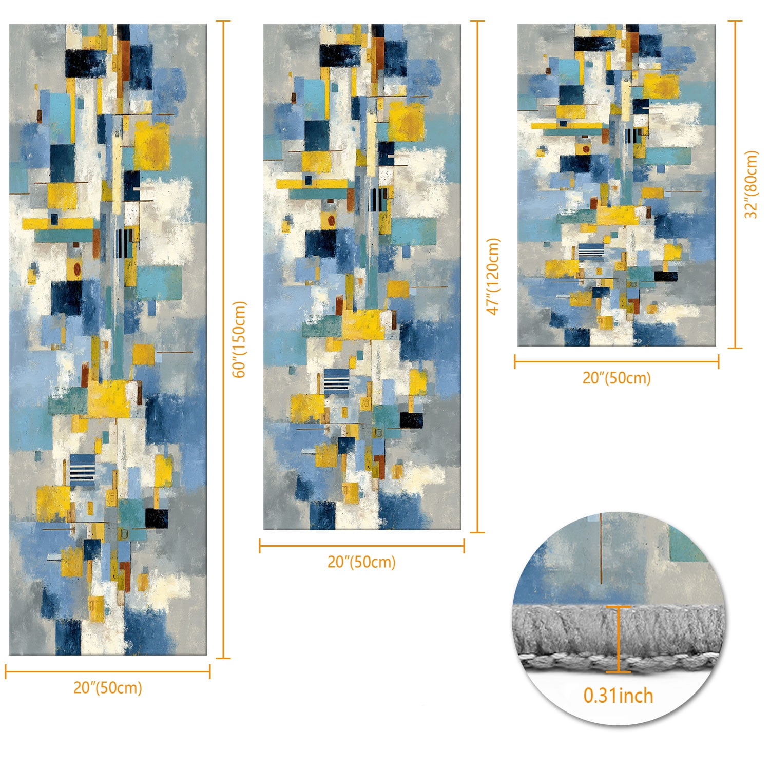 Three-Piece Kitchen Rug Set, Abstract Pattern Kitchen Hallway Rug, Soft And Comfortable, Suitable for Sinks, Floors, Entrances, Hallways, Bathrooms