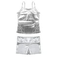 thumbnail image 3 of TiaoBug Kids Girls Yoga Workout Outfit Shiny Metallic Camisole Top with Shorts Gymnastic Dance Costume Silver 14, 3 of 5