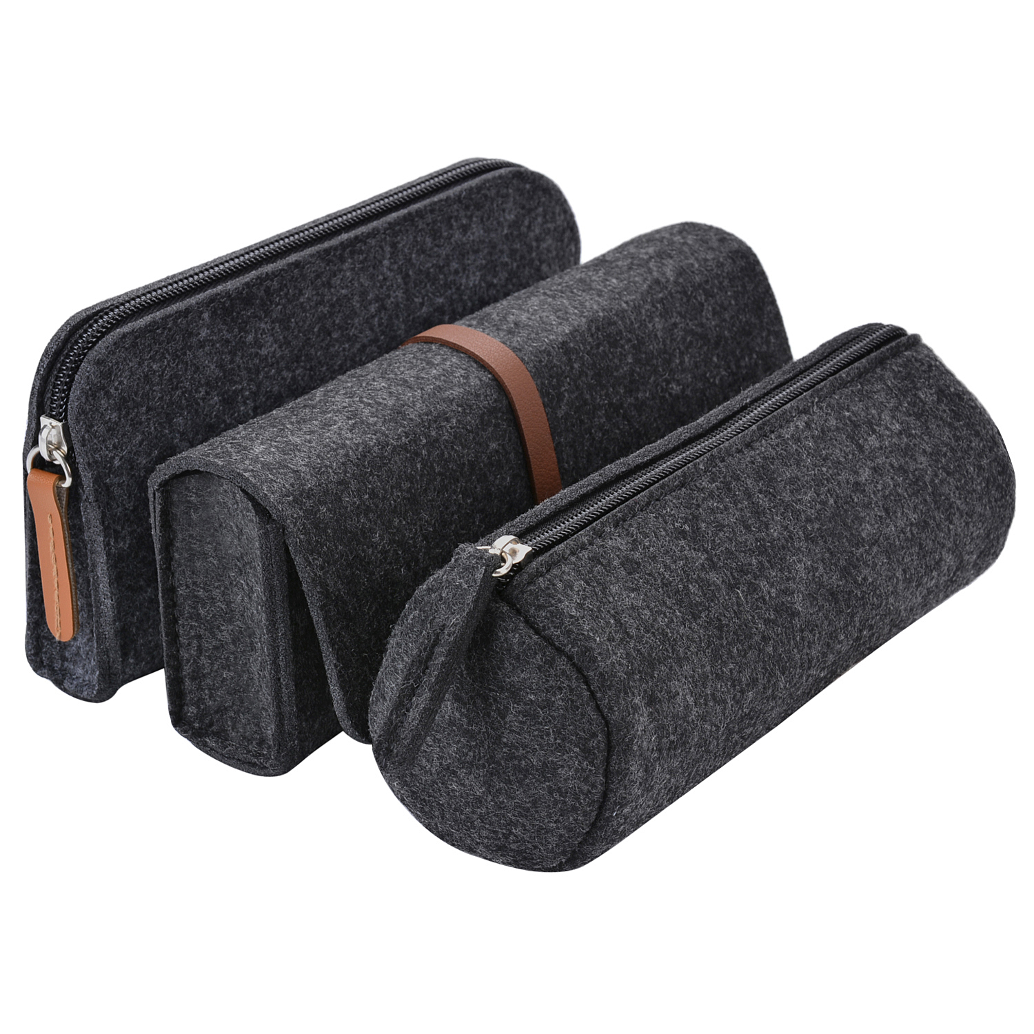 Pencil Case, Coofit 3 Pack Pen Case Pencil Holder Cosmetic Pouch Bag Dark Grey