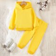 thumbnail image 2 of HFHAPW Girls Boys Hooded Suit Kids Fall Winter Pullover Sweatsuit and Jogging Pants Unisex Tracksuit(Yellow,2-3 Y), 2 of 8