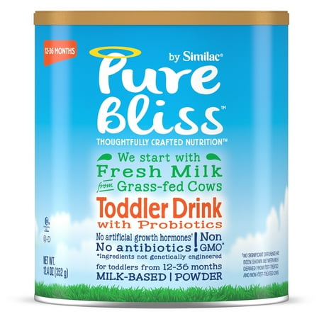 Pure Bliss by Similac Toddler Drink with Probiotics, Starts with Fresh Milk from Grass-Fed Cows, Non-GMO Toddler Formula, 12.4 ounces