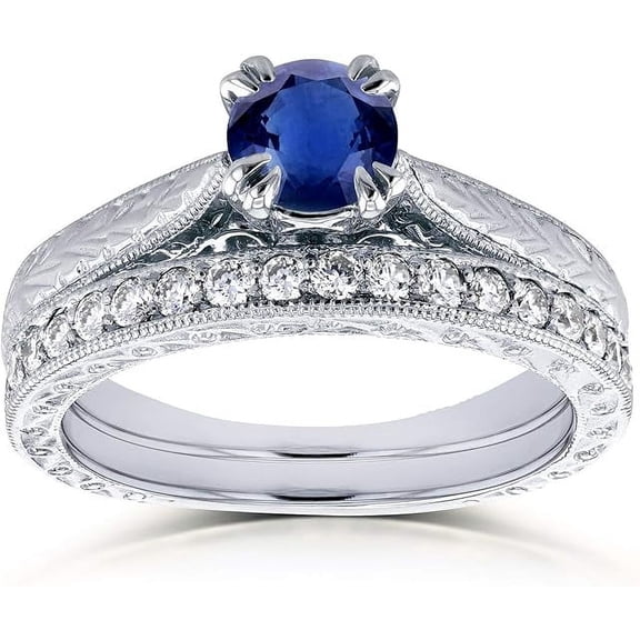 beryl_creation Women's 2.34 Ct Round Cut Blue Sapphire & Diamond Engagement Wedding Thanksgiving Christmas Bridal Ring Set 14K White Gold Plated 925 Sterling Silver -4.5