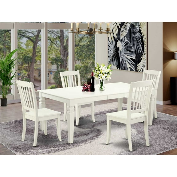 East West Furniture Logan 5-piece Wood Dining Set with Slat Back in Linen White
