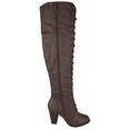 thumbnail image 3 of Forever Camila-48 Women's Lace Up Over The Knee Boots Stacked Block High Heel Side Zipper Thigh High Boots Brown 6, 3 of 5