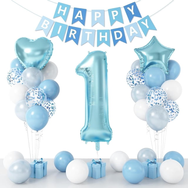 Kit de globos de cumpleaños azul para primer cumpleaños, 24 unidades con lámina de 40 cm, #1