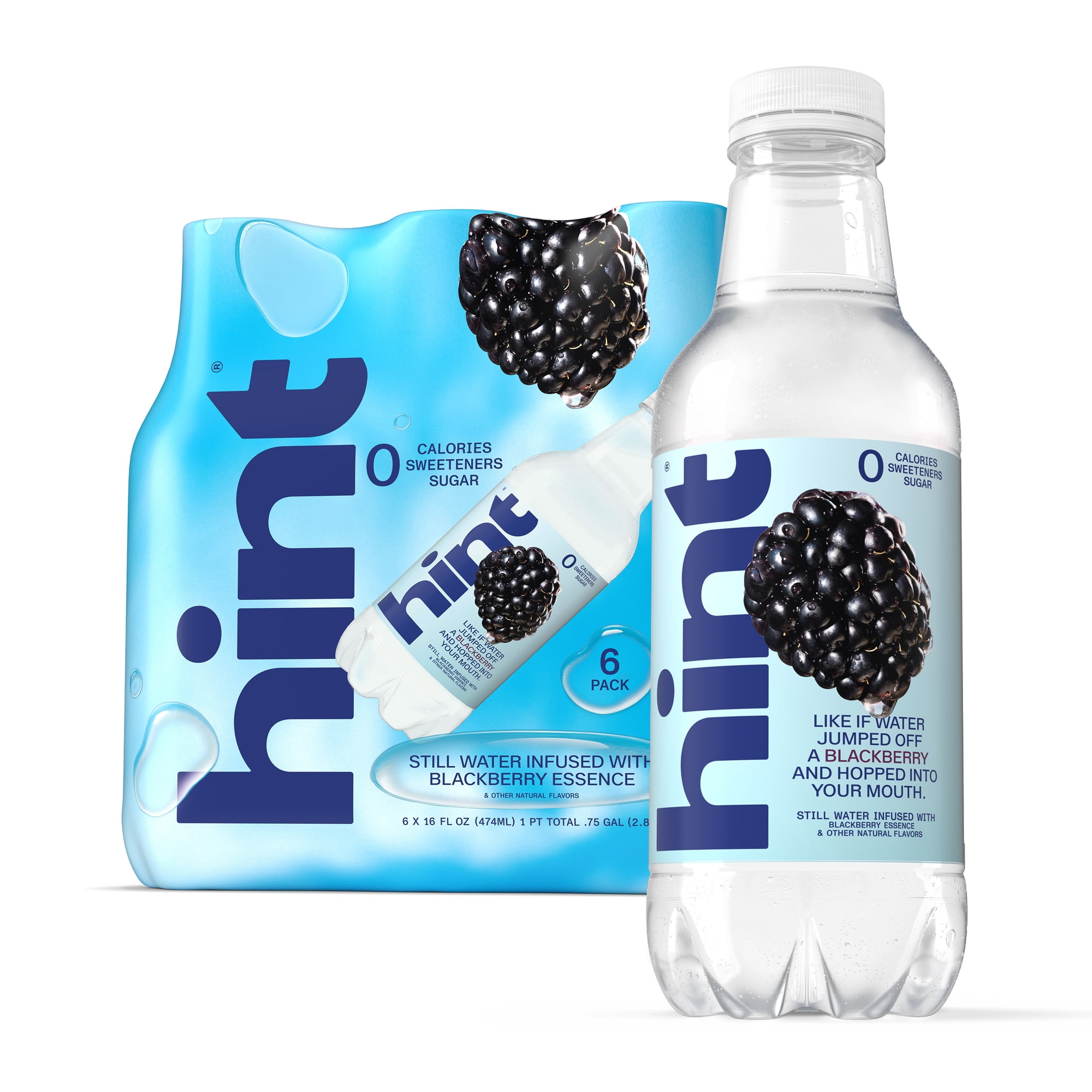 Hint Blackberry Flavored Water, 16 fl oz, 6 Pack Plastic Bottles
