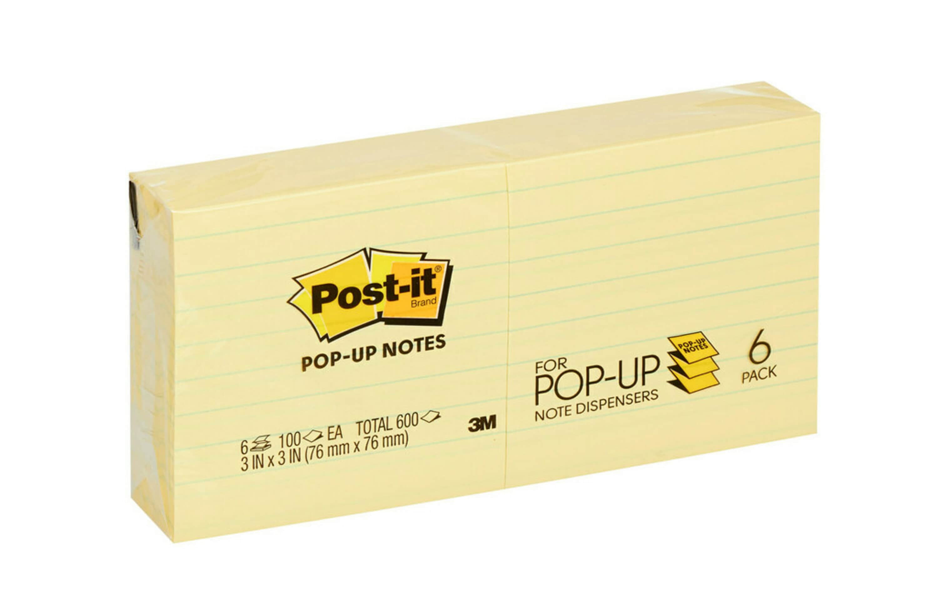 3/"x 3/" Square Post-it; Pop-up Dispenser Notes Canary Yellow 100-3/" x 3/"