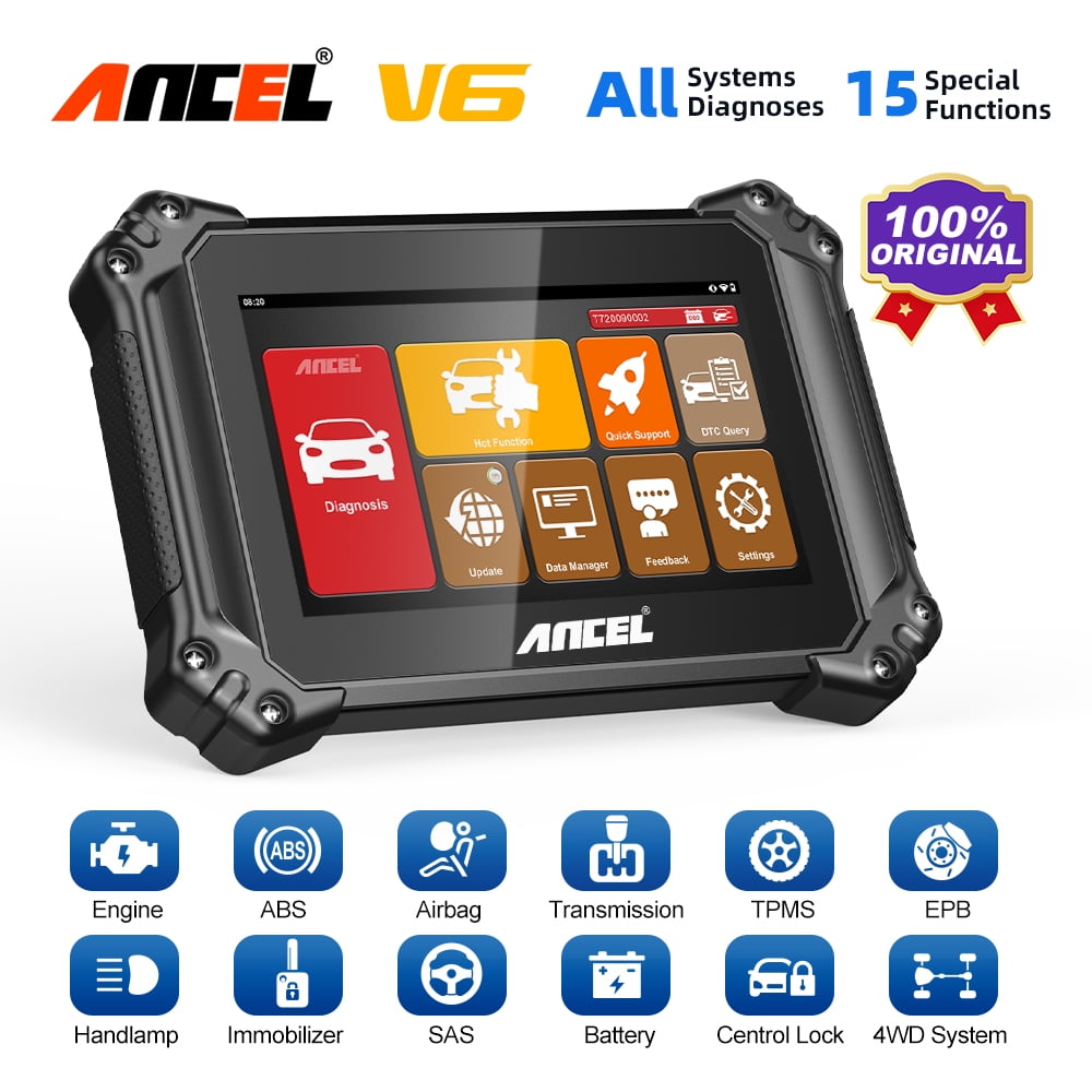 ANCEL V6 PRO OBD2 Scanner All-System Diagnostic Scan Tool with 15 Reset Functions Oil Reset ABS BMS DPF EPB SAS TPMS IMMO Gear OE-Level Code Reader 8 Touch Screen WiFi Bluetooth Android Tablet 