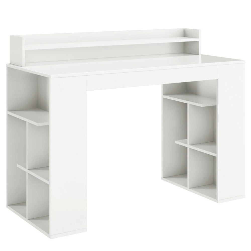 Demi Bonn Office Computer Desk with Dual 3 Tier Bookshelf and Monitor Shelf, Small Home Office Desk Study Writing Table, White