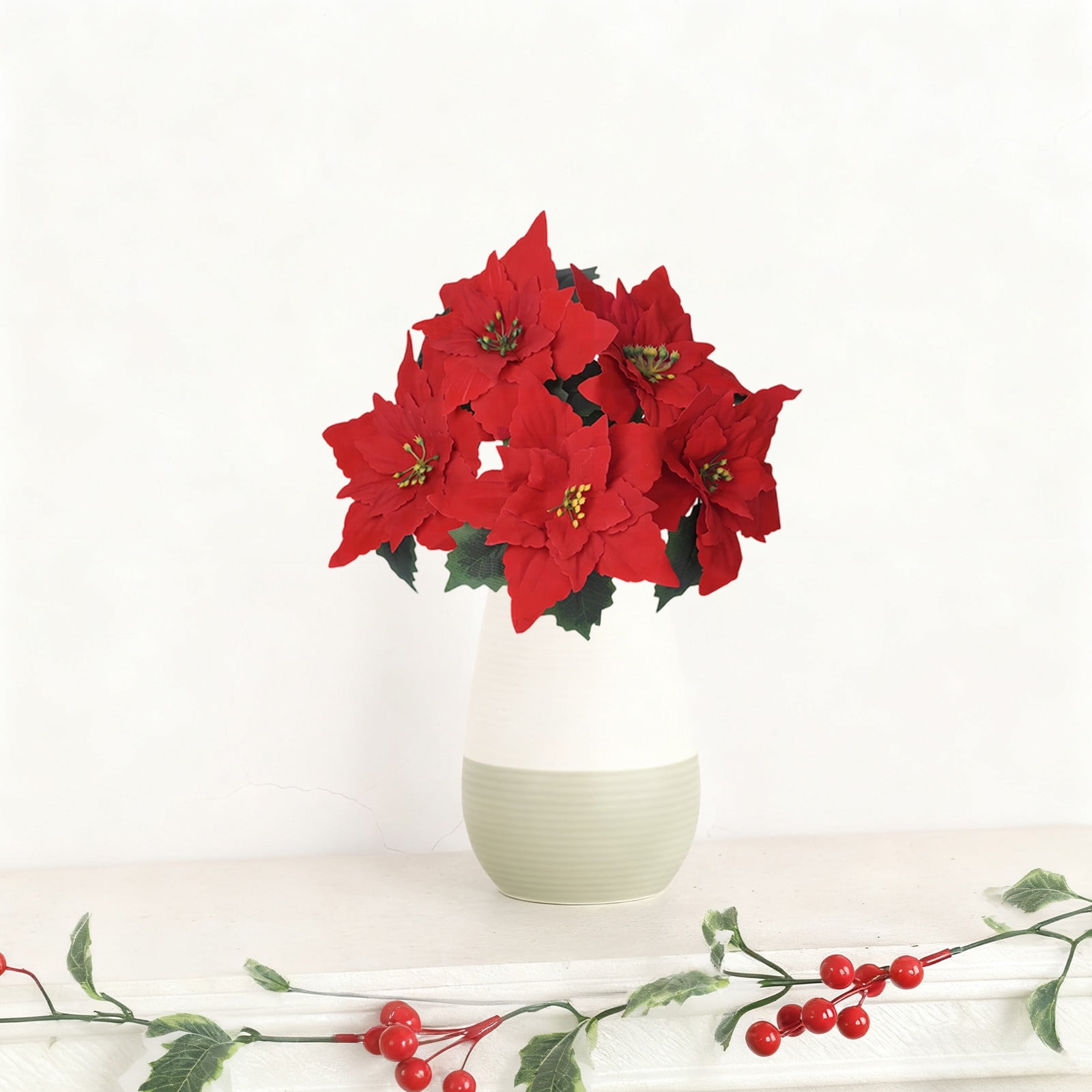 Tahtuvzn Christmas Decorations Home Decor Count 5pcs Decoration Holiday Products Flannel 5-fork Bouquet Simulation Flower Poinsettia Ornament, Gifts for Sisters, Red