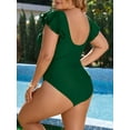 thumbnail image 6 of Inadays Plus Size One Piece Bathing Suit for Women Sexy Tummy Control Swimsuit Flutter Sleeve Swimwear Full Coverage Retro Ruffle Monikini, Green, 2XL, 6 of 8
