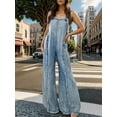 thumbnail image 6 of Baby Sweetie Women's Denim Overalls Loose Vintage Washed Raw Trim Square Neck Wide Leg Jumpsuit Jean Pants, 6 of 8