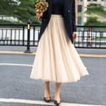 thumbnail image 5 of Long Pleated Tulles Skirts for Women Elastic High Waist A-Line Layered Mesh Flowy Elegant Skirt Ankle Length Beige M, 5 of 6