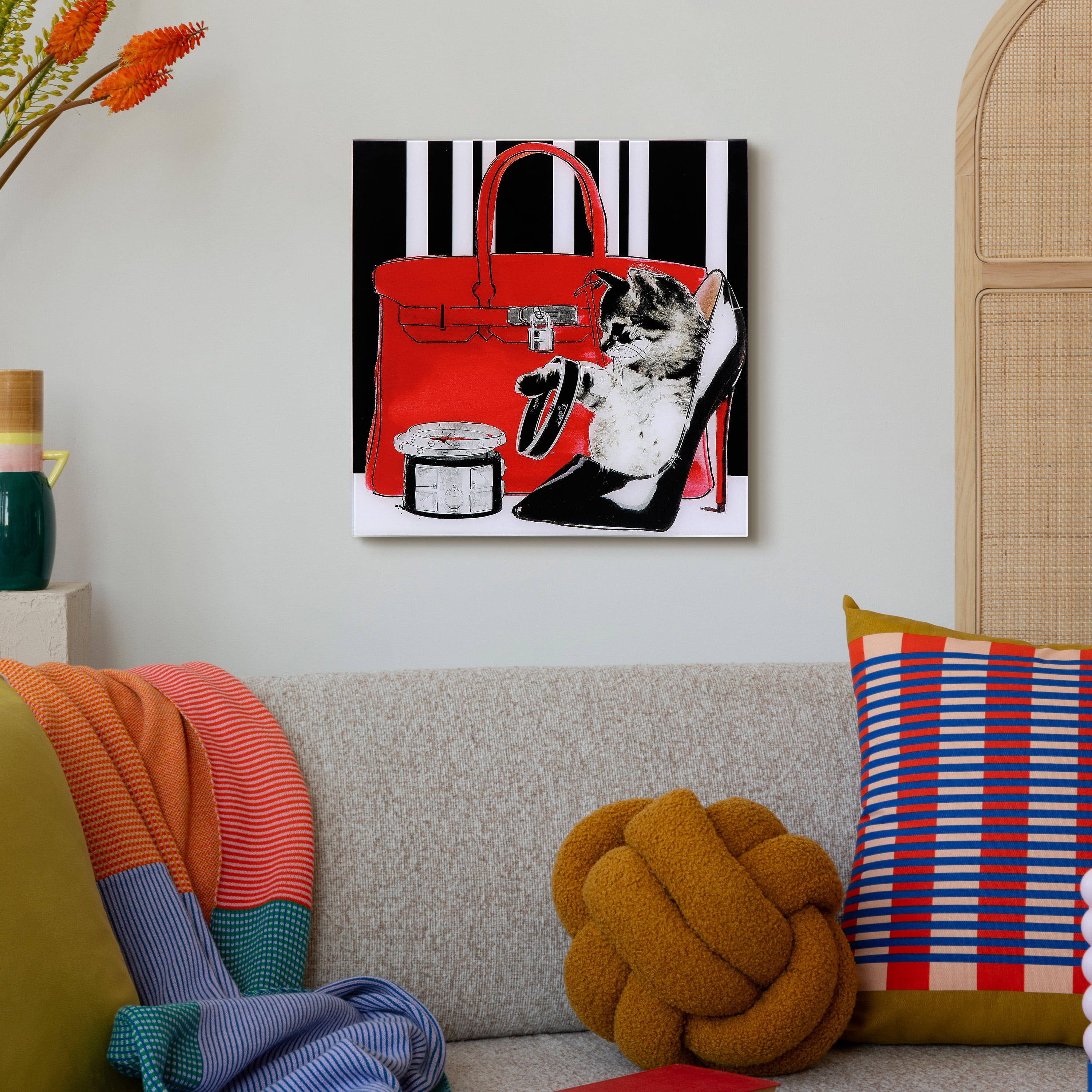 Empire Art Direct Woman's Best Friends 2 Frameless Free Floating Tempered Glass Panel Graphic Cat Wall Art, 20" x 20", Ready to Hang