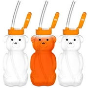 Special Supplies Juice Bear Bottle Drinking Cup with Long Straws, 3 Pack, Squeezable Therapy and Special Needs Assistive Drink Containers, Spill Proof and Leak Resistant Lids