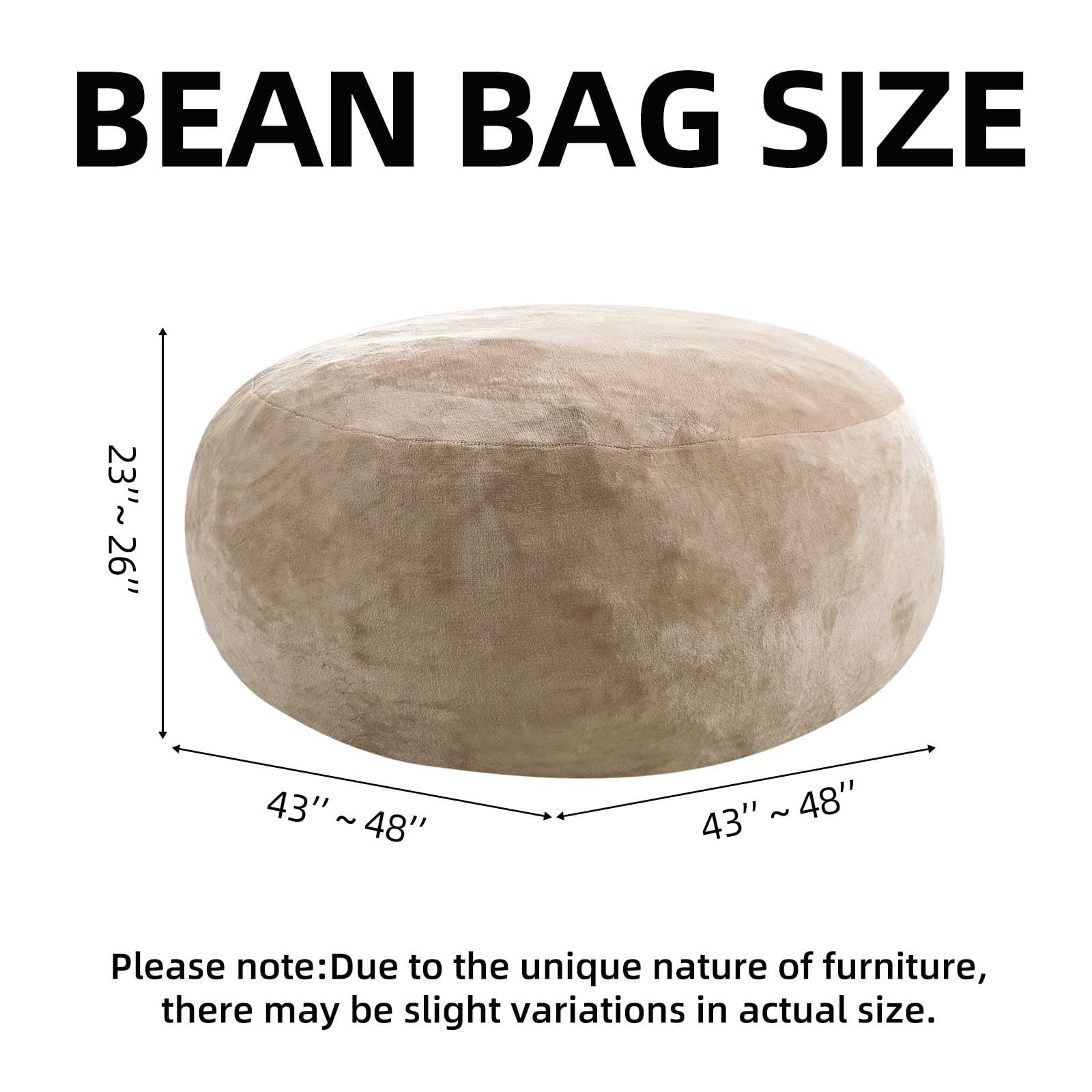 Bean Bag Chair 4FT,  Large Memory Foam Filled Chair for Adults and Teens, Soft Sofa with Removable Flannel Cover, Round Couch for Living Room Bedroom College Dorm
