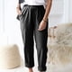thumbnail image 4 of Pantalones rectos de mujer, pantalones casuales con cintura elástica y bolsillos, 4 of 5
