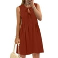 thumbnail image 2 of Hyknon Robes d'Été pour Femmes Mode Couleur Unie Col Rond Sans Manches Robes Plissées Fluides Amples Sans Manches avec Poches, 2 of 5
