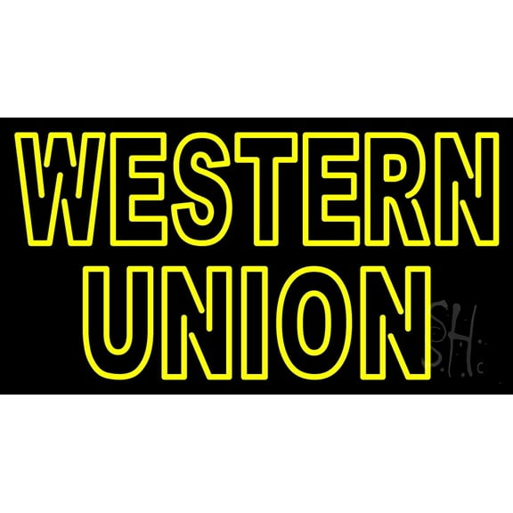 Double Stroke Western Union LED Neon Sign 13 x 24 - inches, Black Square Cut Acrylic Backing, with Dimmer - Bright and Premium built indoor LED Neon Sign for Defence Force.