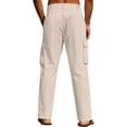 thumbnail image 4 of Dwellite Linen Pants Men Casual Loose Fit Beach Pants Summer Elastic Waist Drawstring Linen Cargo Trouser with Pockets 2026 Khaki 2XL, 4 of 4