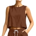 thumbnail image 6 of SSZMDLB Women Sleeveless Crop Top Round Neck Solid Basic Tank Top Casual Summer Tops Slim Fit Holiday Outfits Workout Clothes, Brown S, 6 of 9