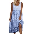 thumbnail image 2 of ERTUTUYI Women's Bohemian Floral Print Round Neck Sleeveless Beach Flowy Party Maxi Dress Blue M, 2 of 6
