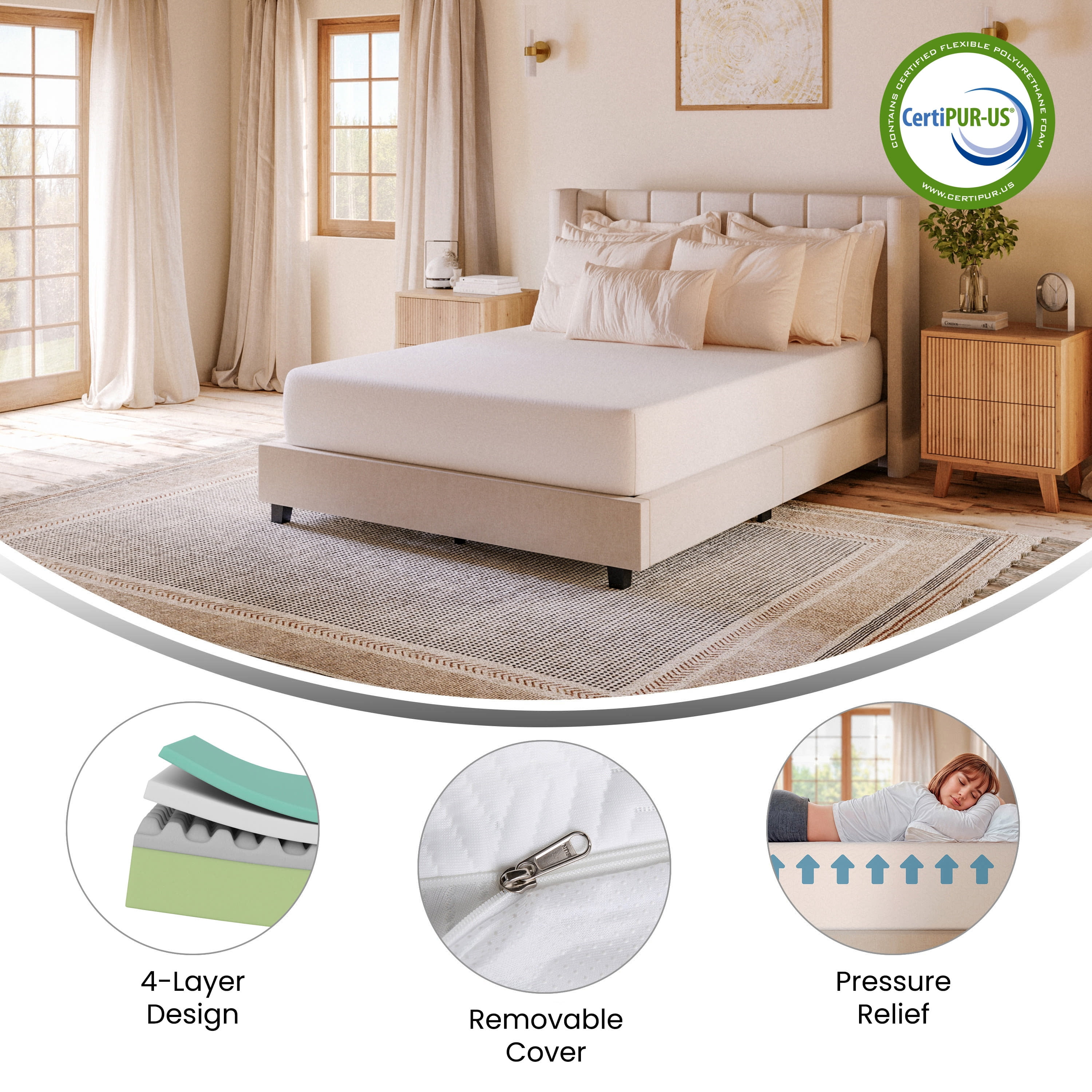 Merrick Lane Memory Foam 10 Inch Full Mattress in a Box with 4 Layers, Green Tea-Infused Foam, Air Circulation Foam, Cooling Gel, CertiPUR-US Certified Foam