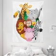 thumbnail image 1 of Cartoon Decor Wall Hanging Tapestry, Exotic Safari Animals All Together Comic Creature with Zebra and Elephant Friend Trek Sketch, Bedroom Living Room Dorm Accessories, 60 X 80 Inches, by Ambesonne, 1 of 1