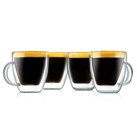 NutriChef Double Wall Insulated Cups - 4pcs 5.2 oz High Borosilicate Glass Sweat Free Mugs Clear Drinkware for Hot/Cold Drinks, Coffee, Espresso, Cappuccino, Latte, Tea, Microwavable, D